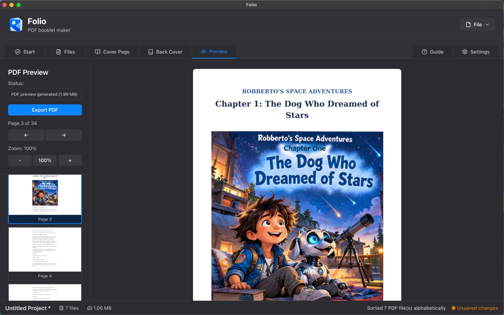 Folio PDF preview showing a finished booklet